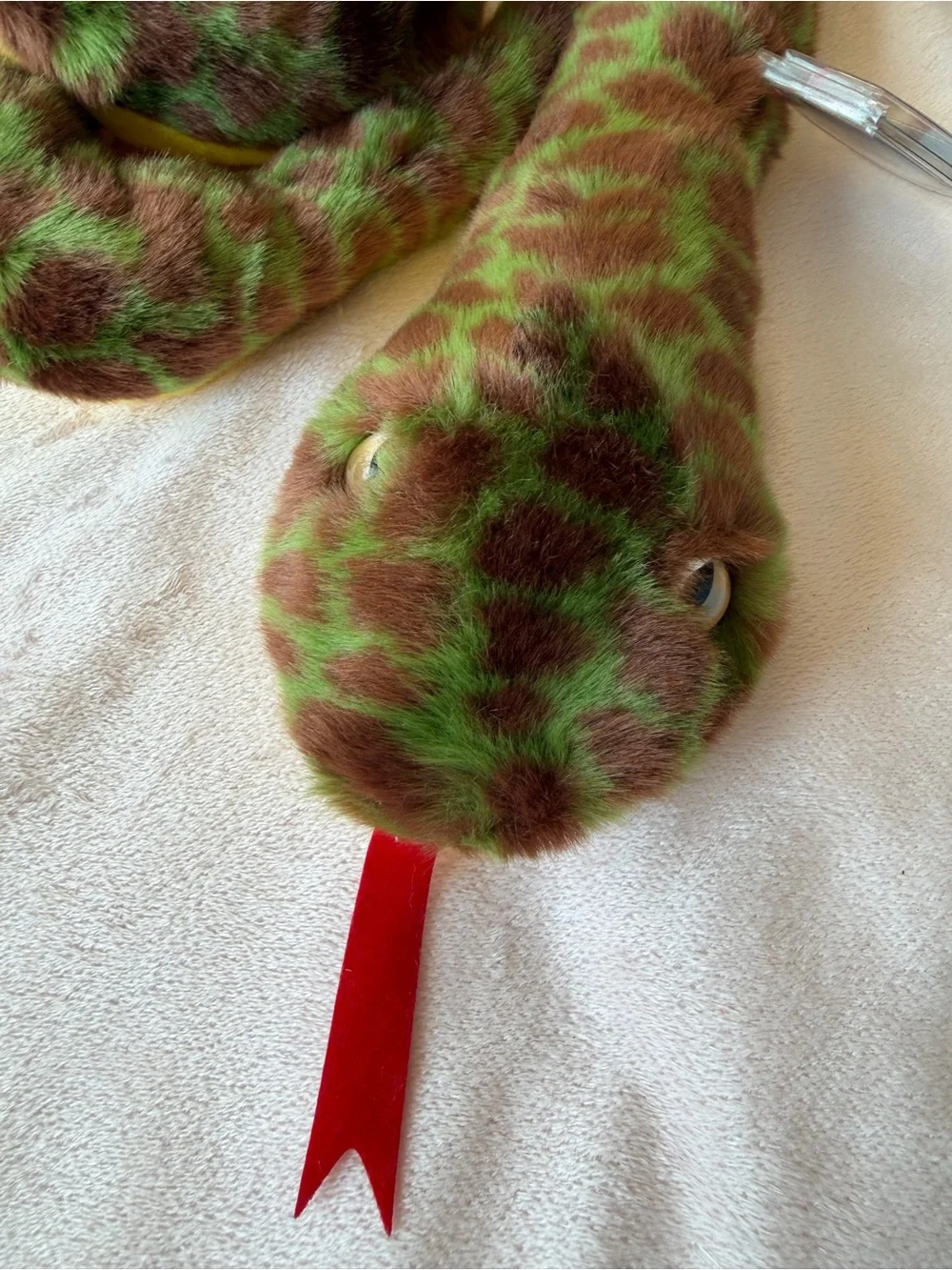 Ty Beanie Baby Plush Snake - Green & Brown Faux Fur-Slither